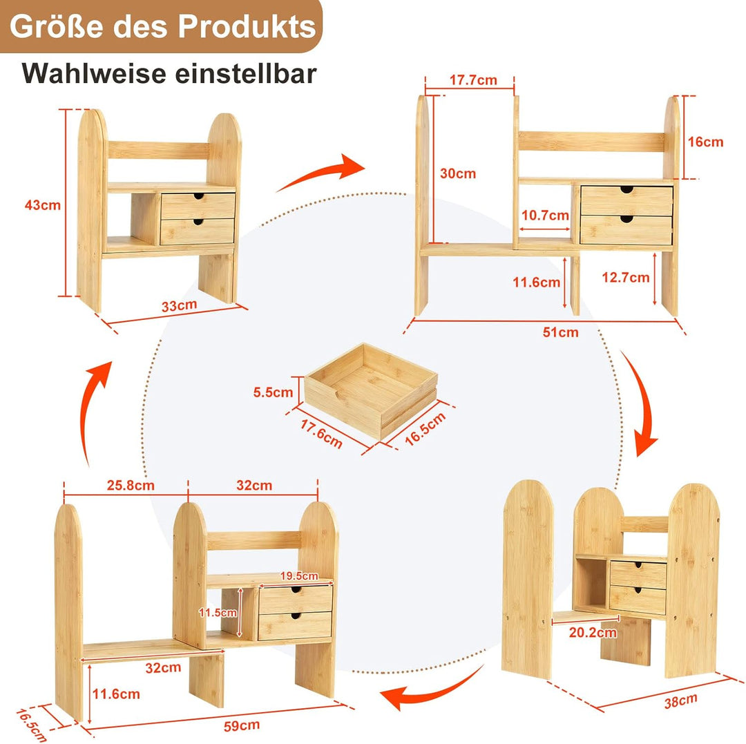 GUUSII HOME Bücherregal Klein Holz Schreibtischregal Verstellbare Tisch Regal Schreibtisch Organizer