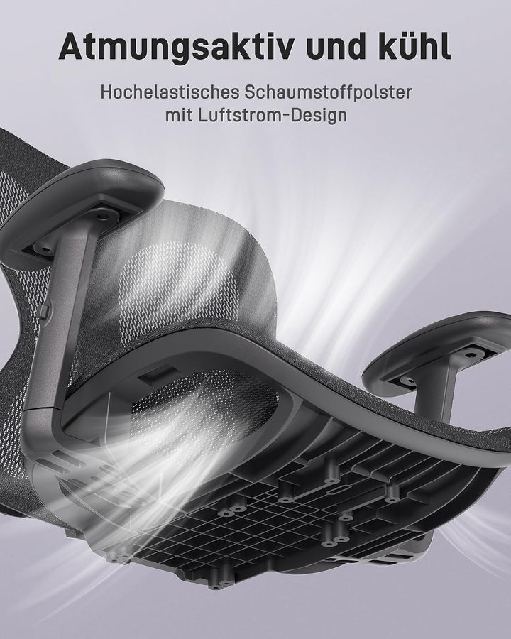 LukkDys Ergonomischer Bürostuhl mit Kopfstütze, klappbaren Armlehnen, atmungsaktiver Netz-Rückenlehn