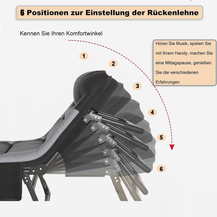 Sonnenliege Wetterfest mit Matratze und 6-Fach Verstellbarer Rückenlehne, Gartenliege Klappbar Beque