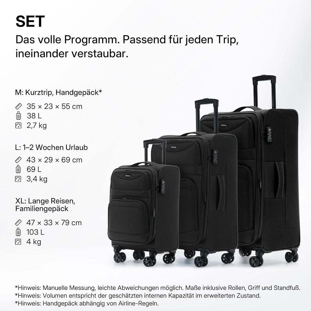 Stoffkoffer erweiterbar mit Frontfächern,15% Extra-Volumen, TSA-Schloss, 360° Doppelrollen &amp; verdeck