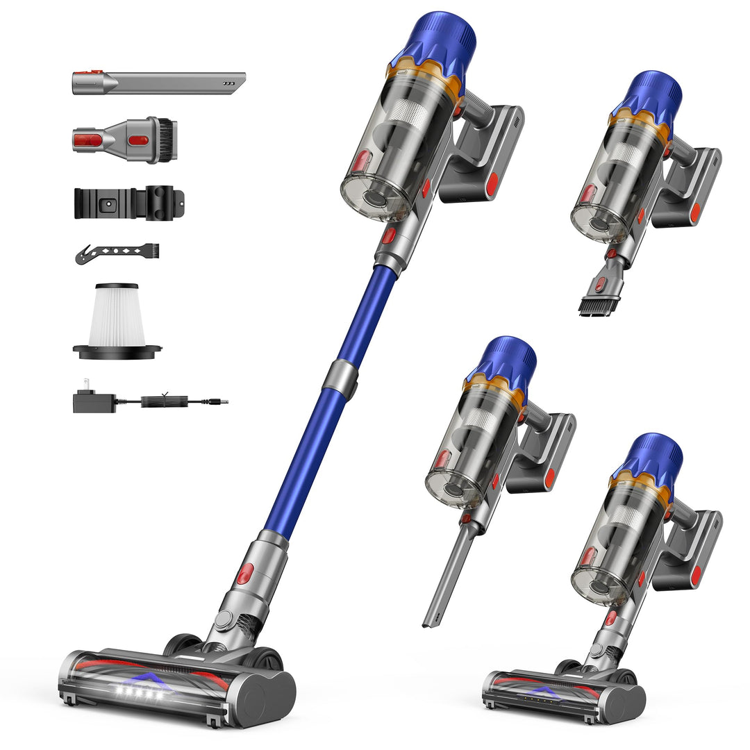 Akku Staubsauger für Zuhause kabelloser Stabstaubsauger: 45K Pa, 550 W, 65 Min, Anti-Tangle-Bürste,