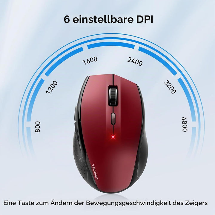TECKNET Maus Kabellose, 2.4G Optische Funkmaus mit USB Empfänger, Rot, rot