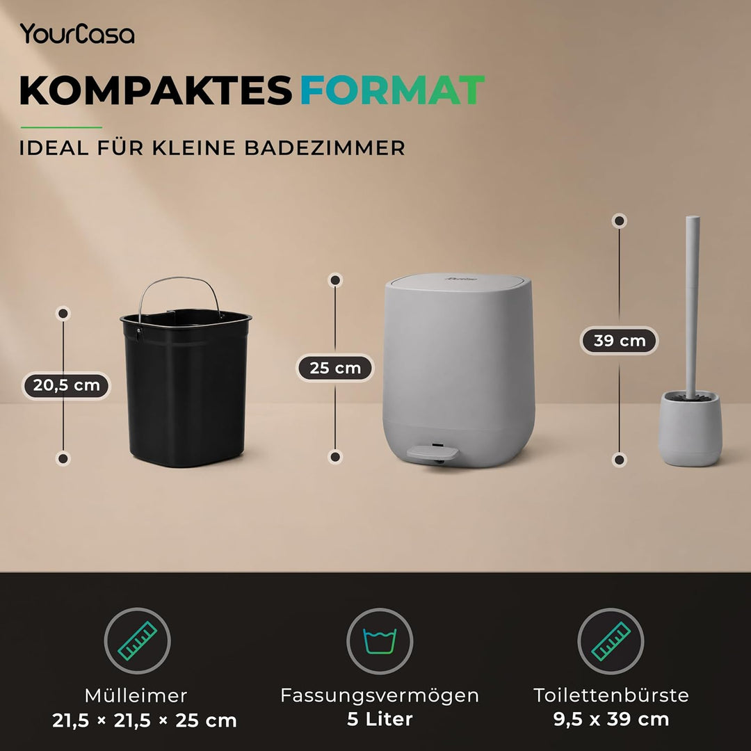 YourCasa Mülleimer Bad [5L] + Klobürste Set - Elegantes Design - Badeimer - Kosmetikeimer Badezimmer