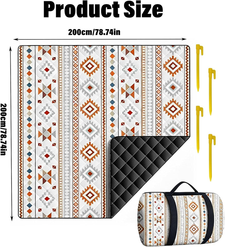 Picknickdecke Wasserdicht 200 x 200 cm, Boho Sandfeste Stranddecke Isoliert für 6-8 Personeni mit Tr