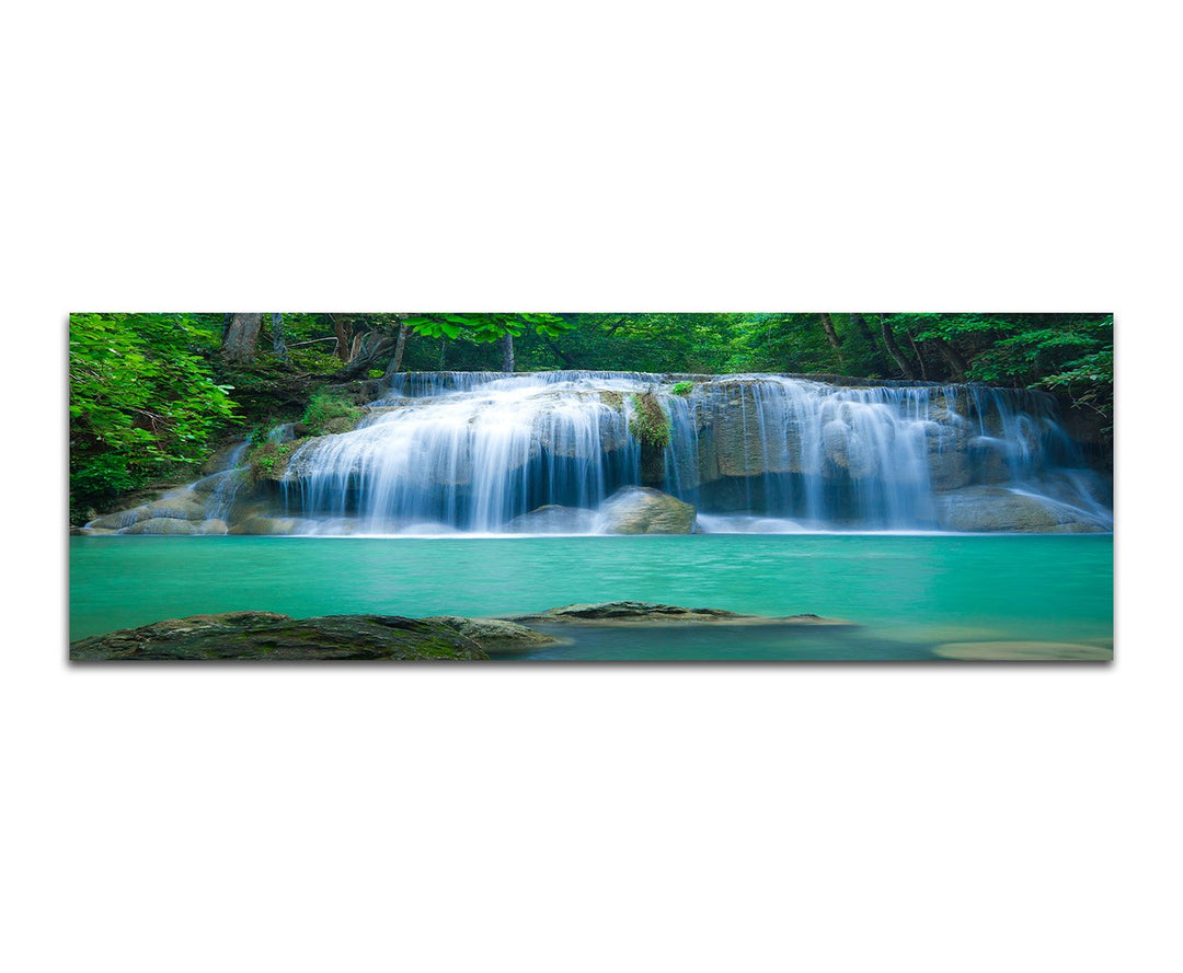 Paul Sinus Art Panoramabild auf Leinwand und Keilrahmen 150x50cm Thailand Nationalpark Erawan Wasser