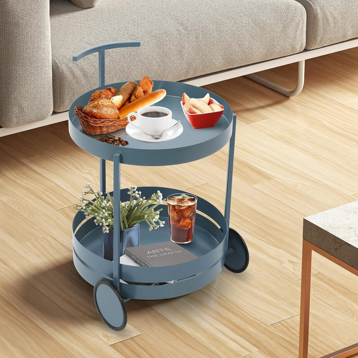 Rollwagen Metall, 40x61cm Runder Küchenwagen Lagerwagen mit Rädern, Regal auf Rollen mit 3 Ebenen, S