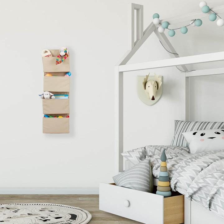 Relaxdays Hängeorganizer, 4 Fächer, Vlies Hängeaufbewahrung, weiss | Tür Organizer, Haken zum Einhän