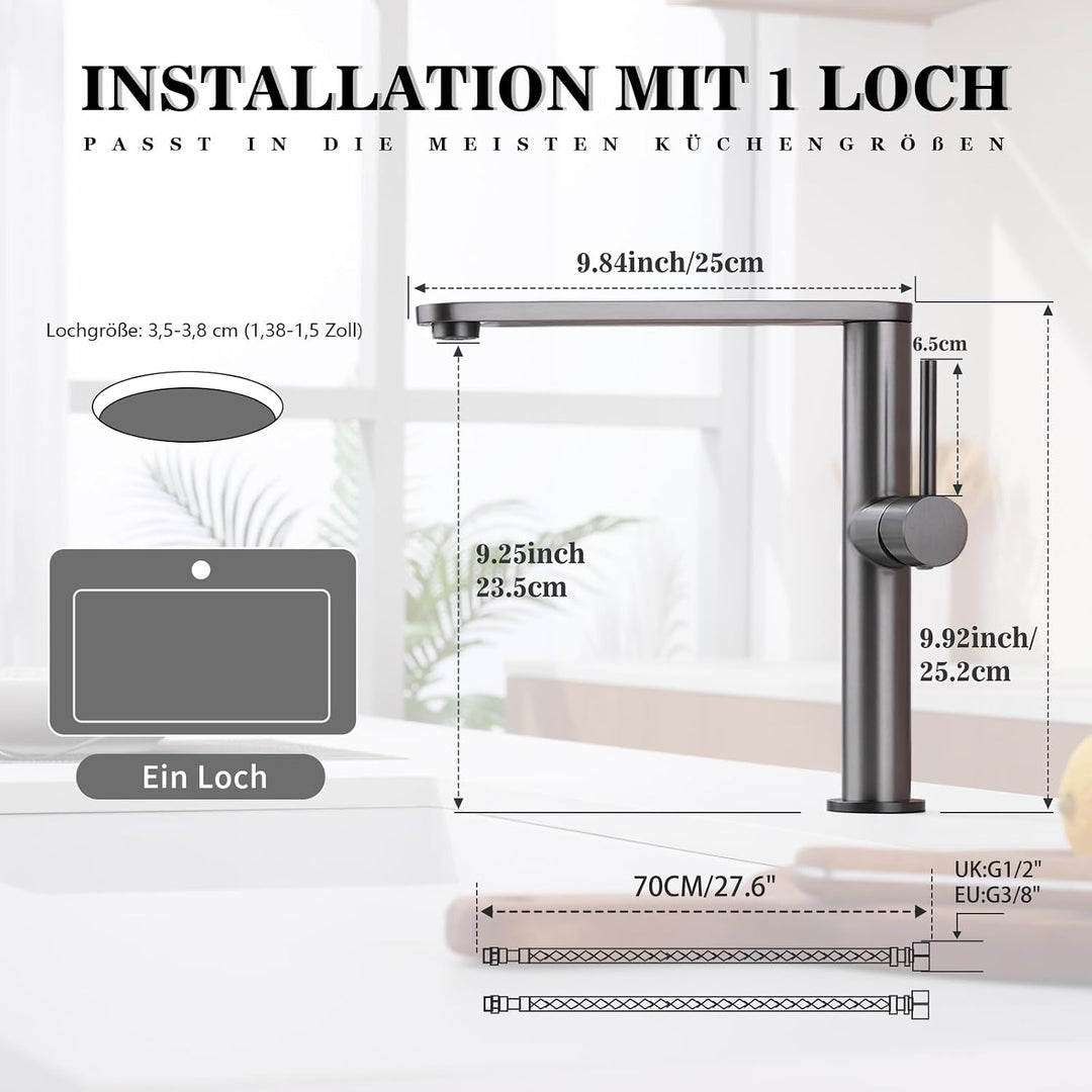 Tohlar Wasserhahn Küche, Küchenarmatur mit 360°Drehbar, L-förmiger Edelstahl Mischbatterie Armatur (