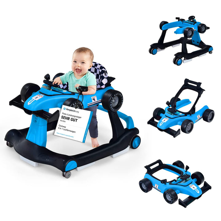 COSTWAY 4 in 1 Lauflernhilfe, Lauflernwagen klappbar mit einstellbarer Höhe &amp; Geschwindigkeit, Baby