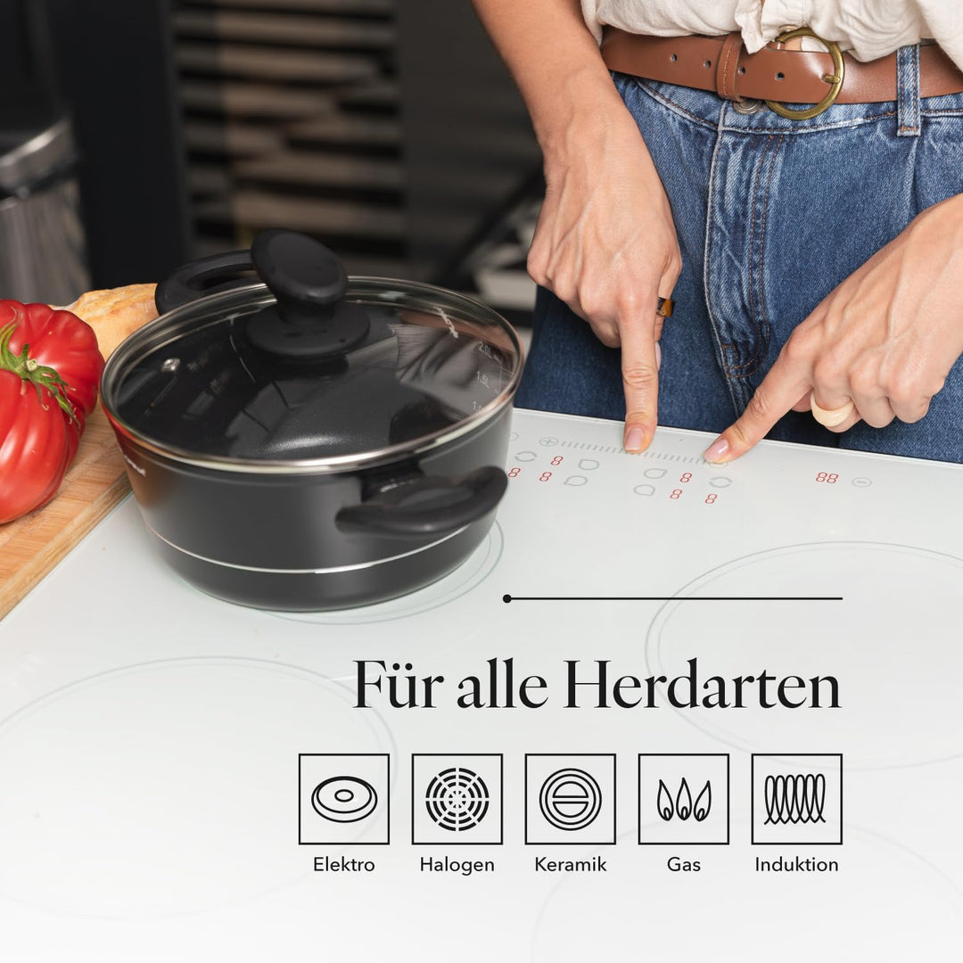 FLORINA Aluminium Topf (1,5 l) 18 cm I Kochtopf DELUX mit Glasdeckel I Messbecher &amp; Antikratz-Beschi