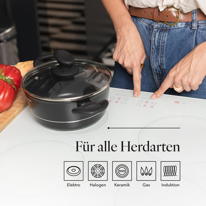 FLORINA Aluminium Topf (1,5 l) 18 cm I Kochtopf DELUX mit Glasdeckel I Messbecher &amp; Antikratz-Beschi