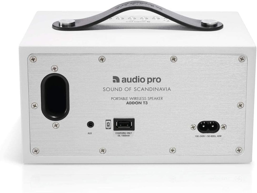 Audio Pro Addon T3+ White - Tragbarer Lautsprecher mit Bassreflexbox, Bluetooth &amp; WiFi - Kabelloser