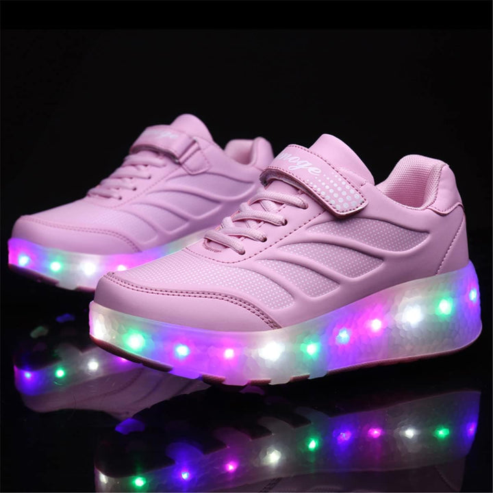 Kinderroller mit LED Licht | Automatisch Einziehbar &amp; Abnehmbare Vorderreifen | Outdoor-Spiel-Schuhe