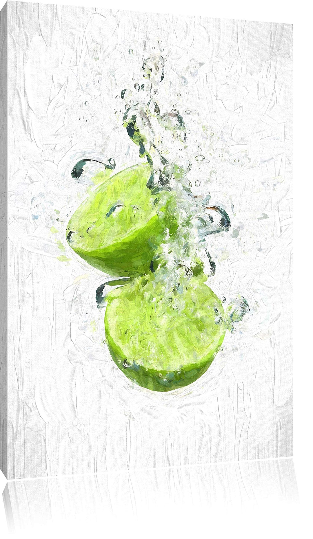 Pixxprint Limette fällt in Wasser / 100x70cm Leinwandbild bespannt auf Holzrahmen/Wandbild Kunstdruc