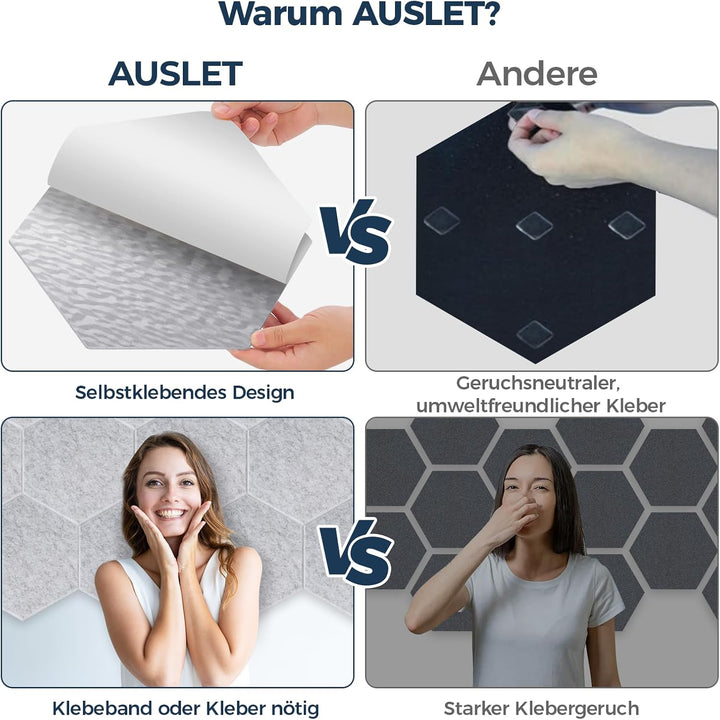 12 Stück Hexagon Akustikplatten Selbstklebend, 30 x 26 x 0,9 cm Hohe Dichte Akustikpaneele, Schallsc