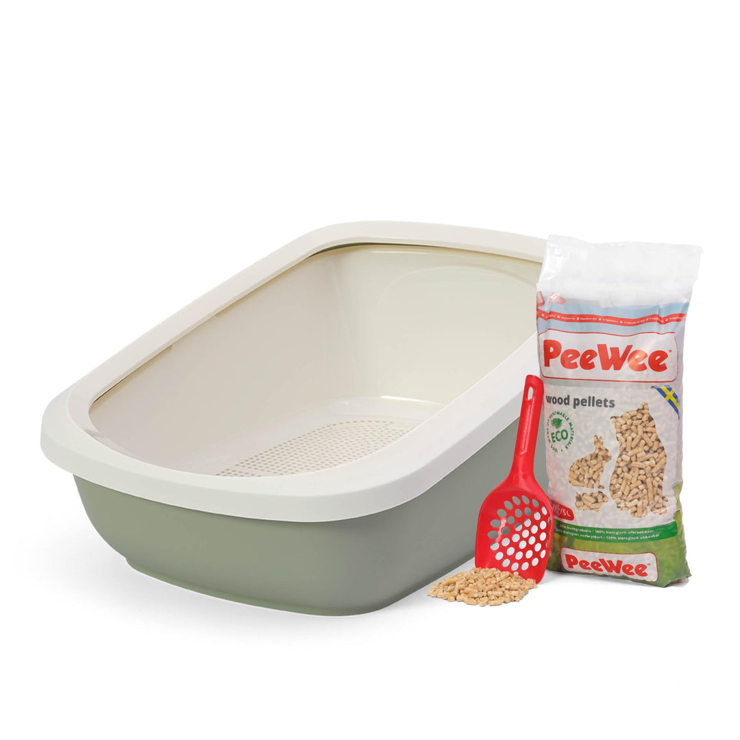 Katzentoilette mit Trennsystem – System Katzenklo für Holzpellets, weniger Geruch durch Urin- &amp; Kott