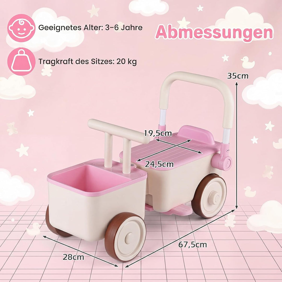 COSTWAY 3 in 1 Lauflernwagen, Schiebe-Zieh-Kinderwagen mit Rollen (Rosa), Rosa