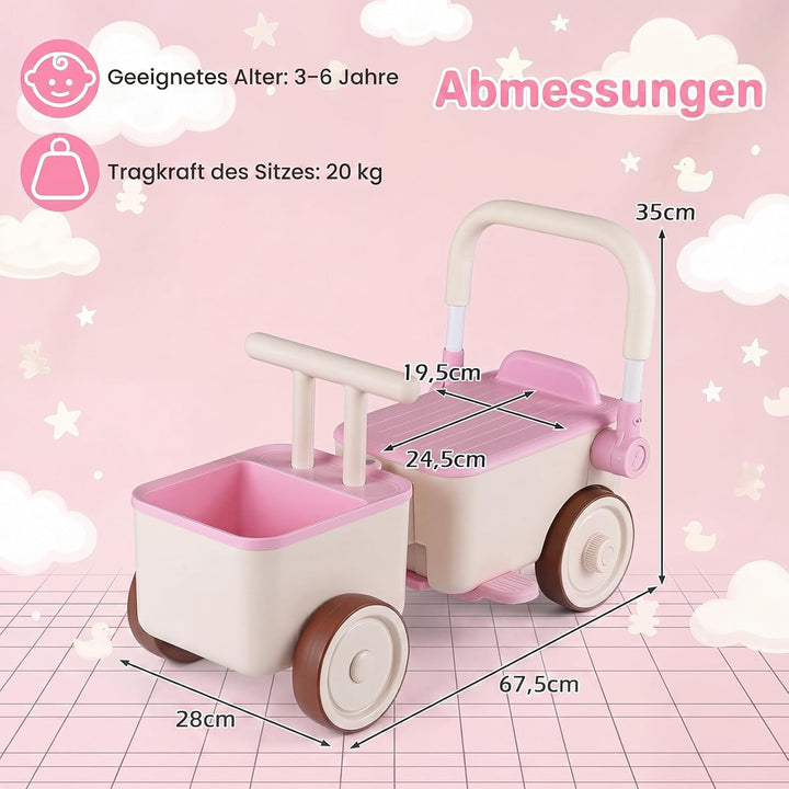 COSTWAY 3 in 1 Lauflernwagen, Schiebe-Zieh-Kinderwagen mit Rollen (Rosa), Rosa