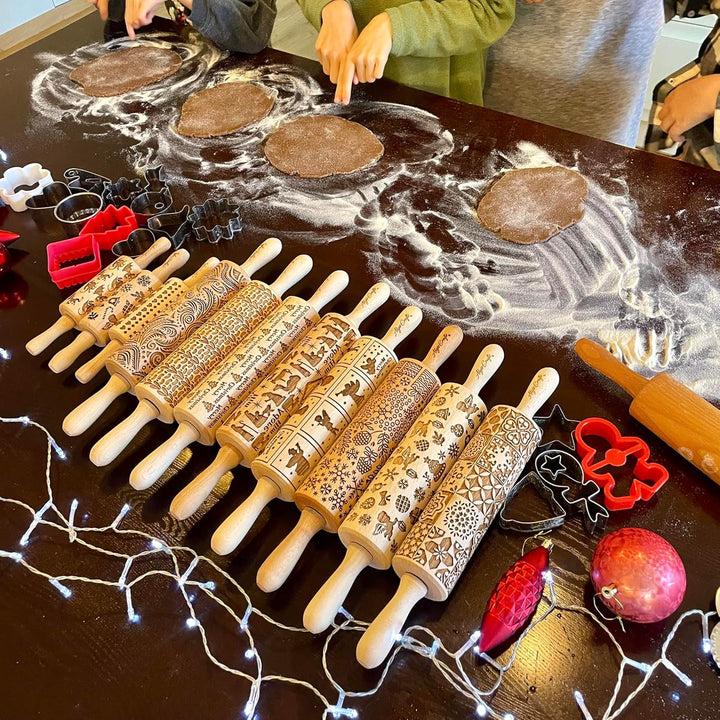 FROHE WEIHNACHTEN Nudelholz mit Muster Weihnachten Backen - Teigroller Holz für DIY Weihnachten Plät