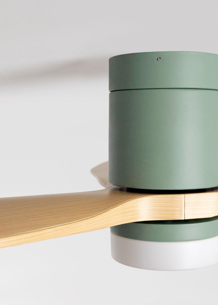 CREATE / WINDCALM S/Deckenventilator ABS Salbeigrün Hellesholzflügel mit Beleuchtung, Fernbedienung