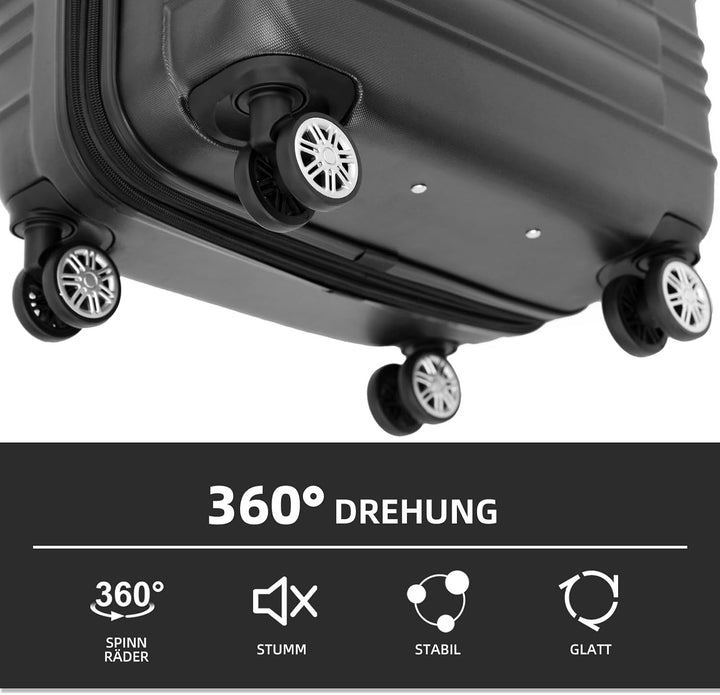 BEIBYE Reisekoffer 2088 Hartschalekoffer Gepäck Koffer Trolley Grösse L in 14 Farben (Schwarz) Schwa
