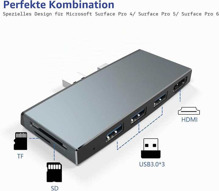 Cateck Microsoft Surface Pro USB Hub Docking Station, Aluminium Surface Pro 4/5/6 USB 3.0 Hub Adapte