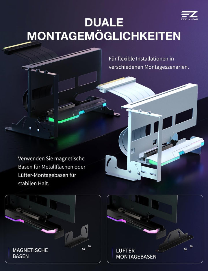 EZDIY-FAB AH18 PCIe 5.0 ARGB Multiwinkel Vertical GPU Mount Kit,Schwarz, Schwarz