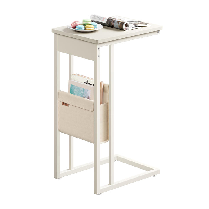 VASAGLE Beistelltisch, Sofatisch mit Rollen, C Form, Couchtisch klein, Stofftasche, verstellbare Füs