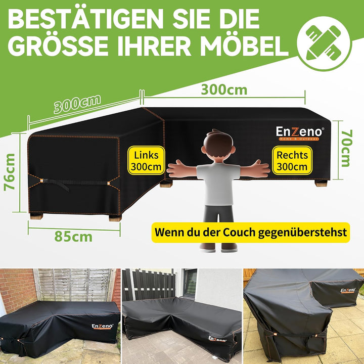 Enzeno Garten Gartenmöbel Abdeckung L-Form, Schutzhülle für Gartenmöbel, wasserdicht Winddicht, Abde