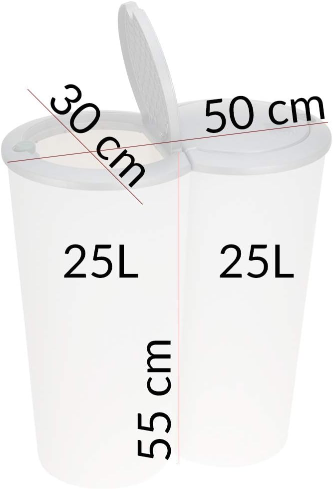 Mülleimer 50l weiss Silber 2x25l Duo Abfalleimer Mülltrenner Mülltonne