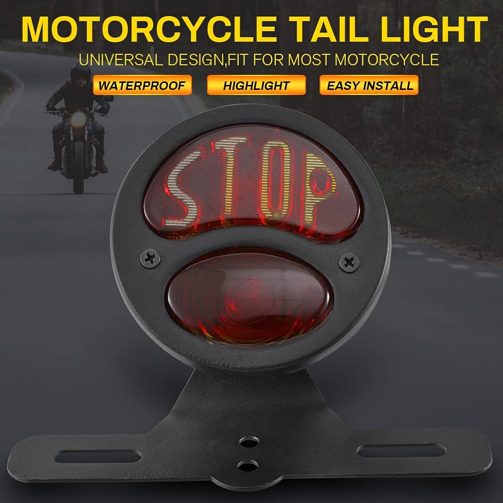 Motorrad-Bremslicht, NATGIC 12V Universal-Motorrad-Rücklicht Vintage Retro-Look Heckleuchten-Lizenzh