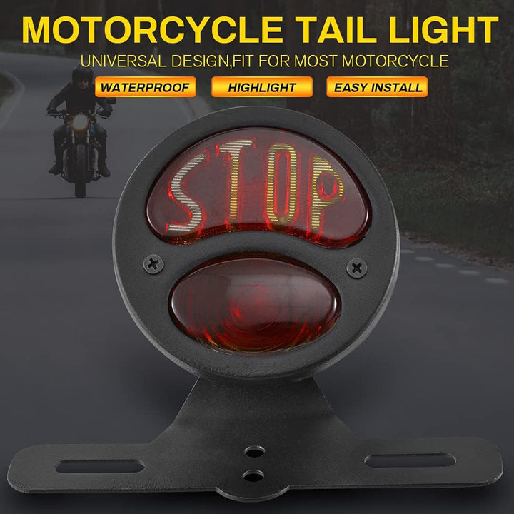 Motorrad-Bremslicht, NATGIC 12V Universal-Motorrad-Rücklicht Vintage Retro-Look Heckleuchten-Lizenzh