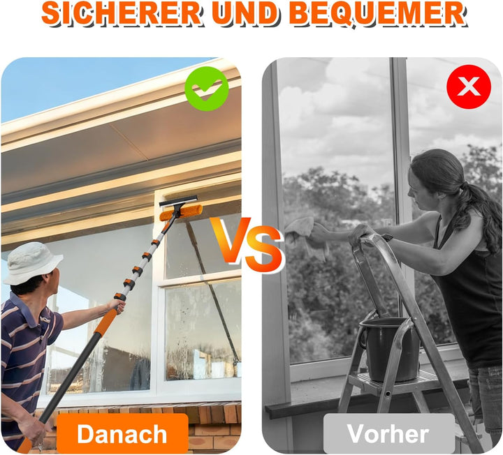 SISUPASSIE 2-in-1 Fensterputzer, 7,2m Fensterabzieher, professionelles Fensterwischer mit Teleskopst