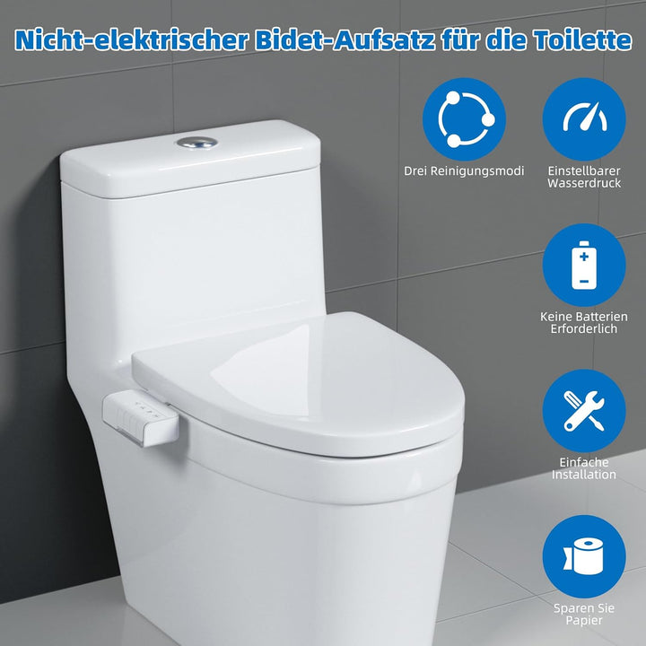 Hibbent Push-Button Bidet Toilettensitzaufsatz mit Nicht-elektrischer Doppeldüse, Einstellbarer Wass