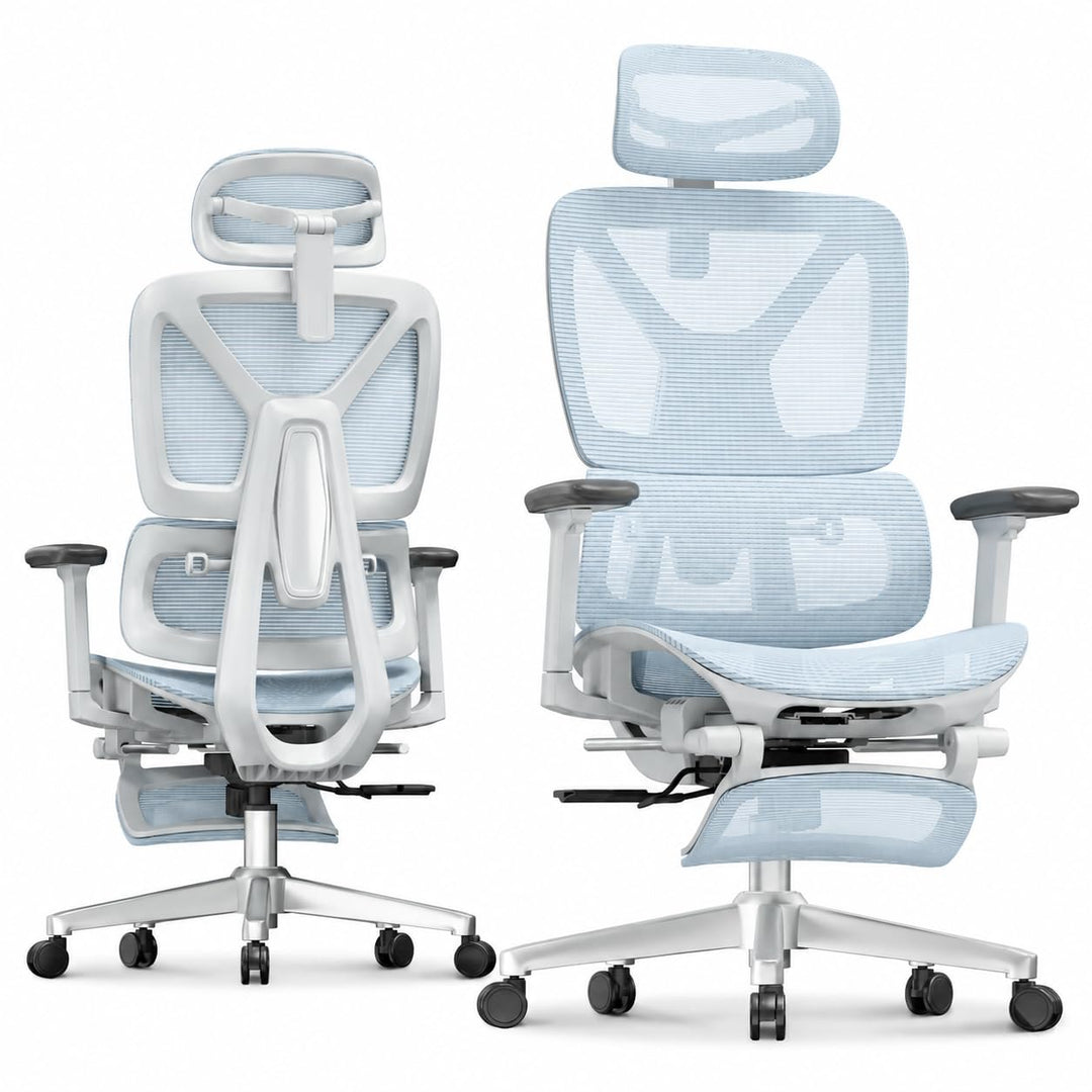 FLEXISPOT ErgoX Ergonomischer Bürostuhl mit Fussstütze Blau, Blau