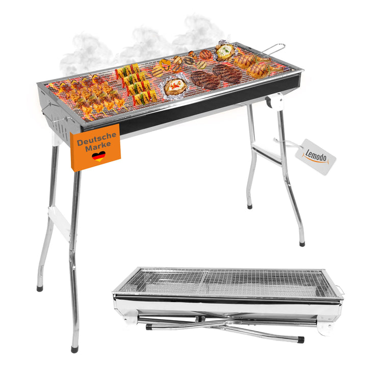 Lemodo Faltbarer Holzkohlegrill – Tragbarer Campinggrill klappbar, Edelstahl-Grill für Outdoor, Pick