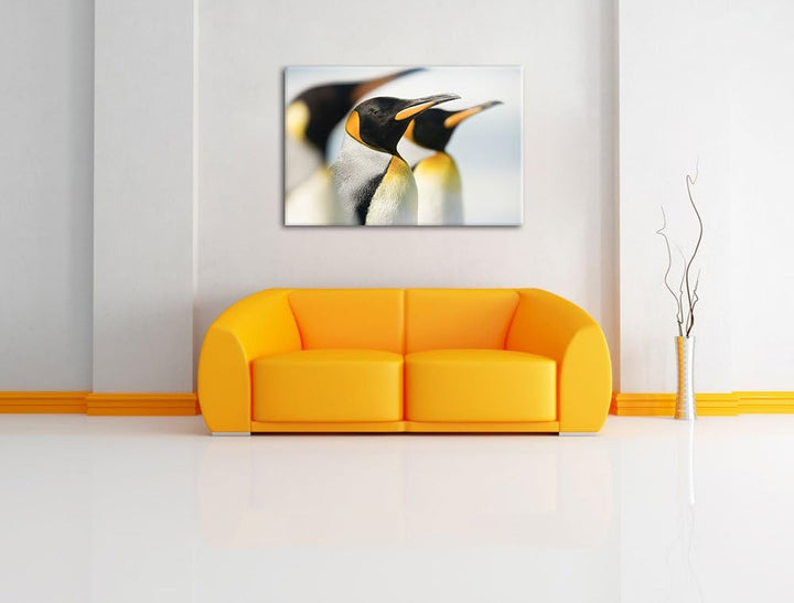 Pinguine Format: 100x70 auf Leinwand, XXL riesige Bilder fertig gerahmt mit Keilrahmen, Kunstdruck a