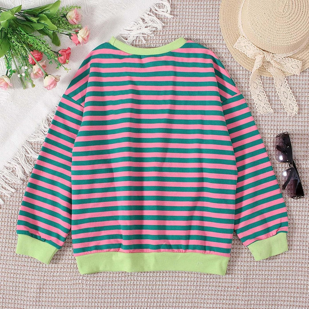 Mädchen Langarm T-Shirt Gestreiftes Langarm-T-Shirt Kinder Klassischer Rundhalsausschnitt Pullover L