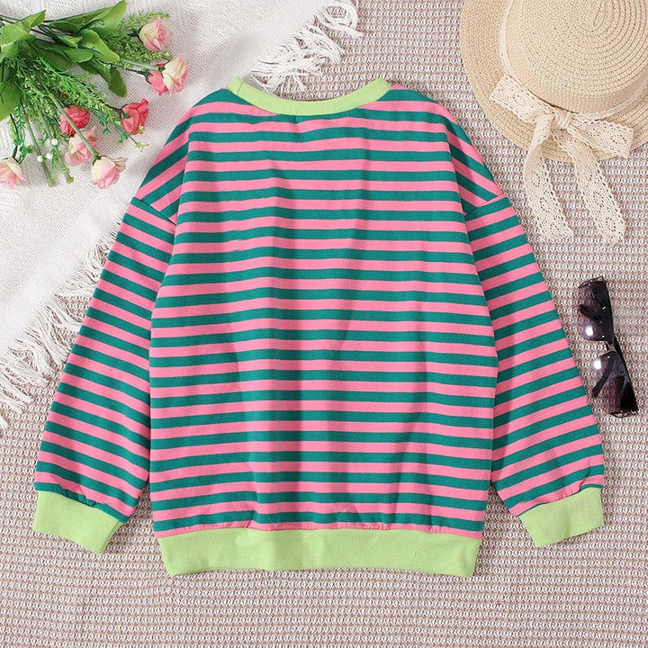 Mädchen Langarm T-Shirt Gestreiftes Langarm-T-Shirt Kinder Klassischer Rundhalsausschnitt Pullover L