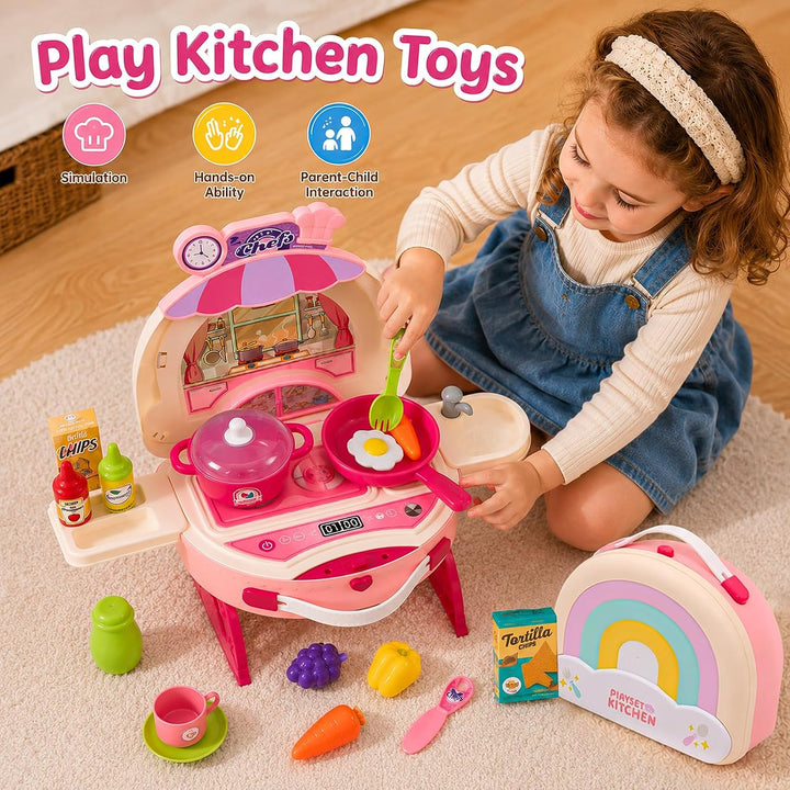 Kinderküche Zubehör Spielzeug Mädchen 3 Jahre, 2 in 1 Tragbarer Spielküche