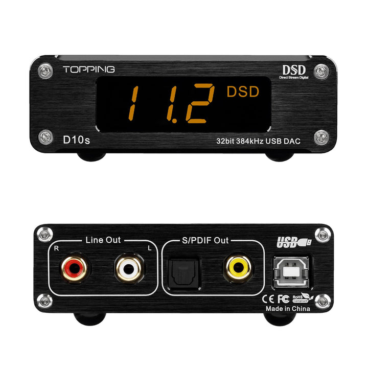 TOPPING D10s DAC Mini USB DAC XMOS XU208 ES9038Q2M DSD256 PCM 384 kHz Hochauflösender Audio-Desktop-