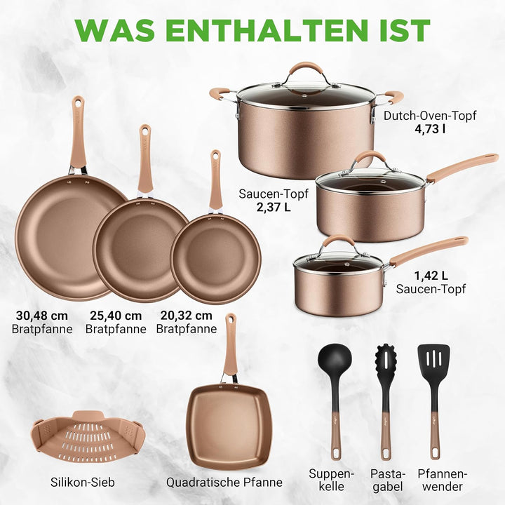 NutriChef Topfset Induktion, Pfannenset 14-teilig, Antihaftbeschichtet, Töpfe &amp; Pfannen PFOA/PFOS-fr