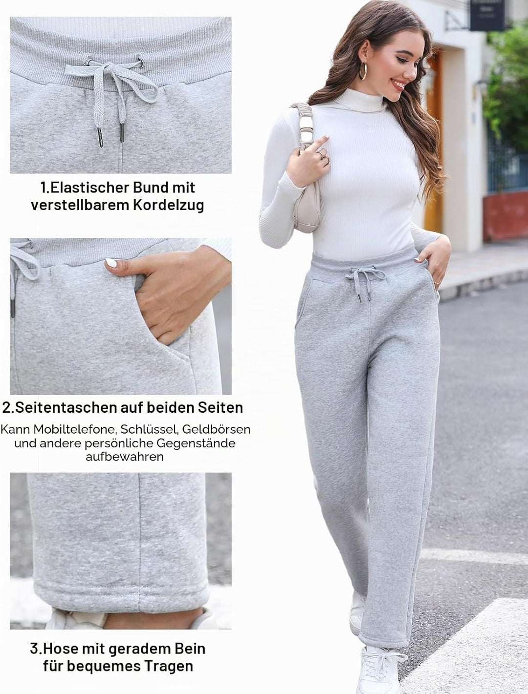 Damen Warme Jogginghose Thermo Fleece Gefütterte Winter Hosen Lamm Plüsch Kordelzug Sweathose mit Ta