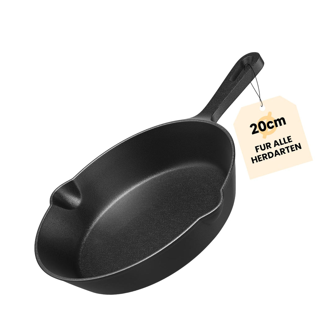 HOMELUX 20 cm Gusseisenpfanne, Eingebrannte Pfanne für Induktion 20cm, 20cm