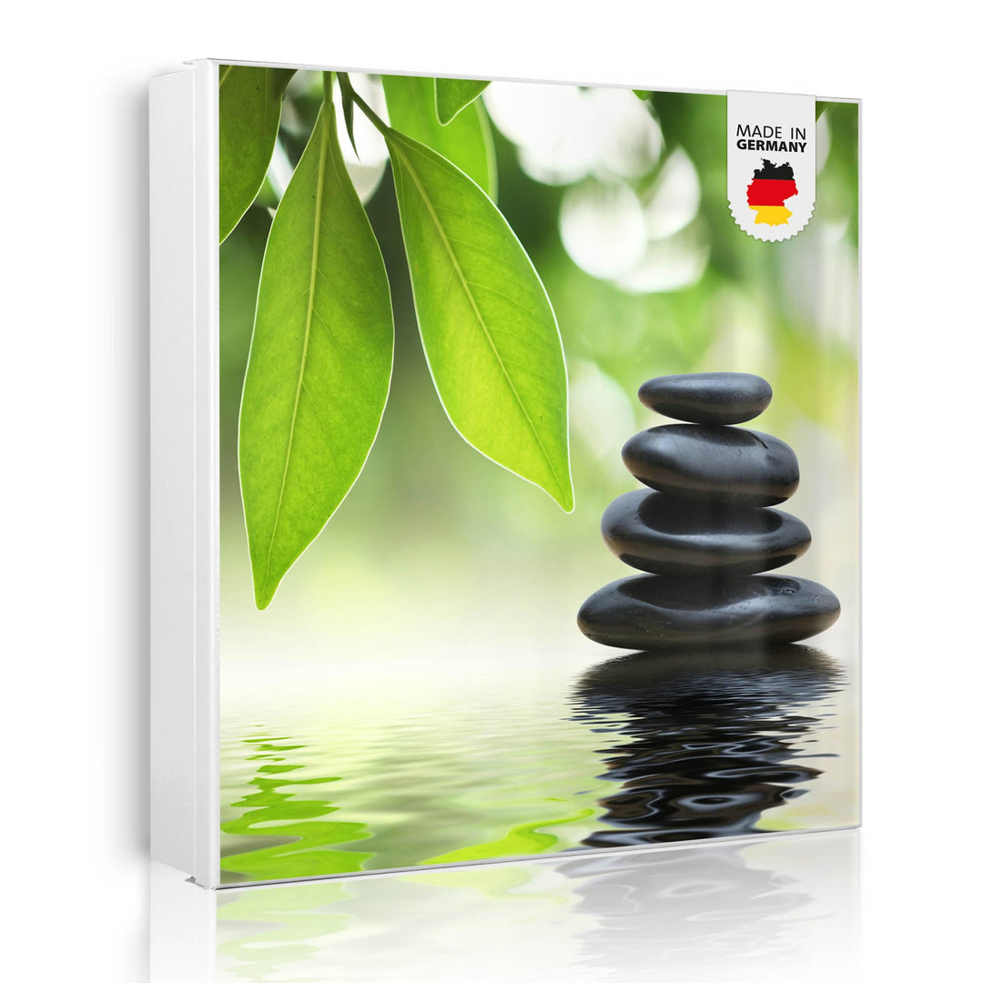 banjado® Grosser Schlüsselkasten Glas/Schlüsselbox 30cm x 30cm mit 50 Haken - Motiv Zen Relax/Schlüs
