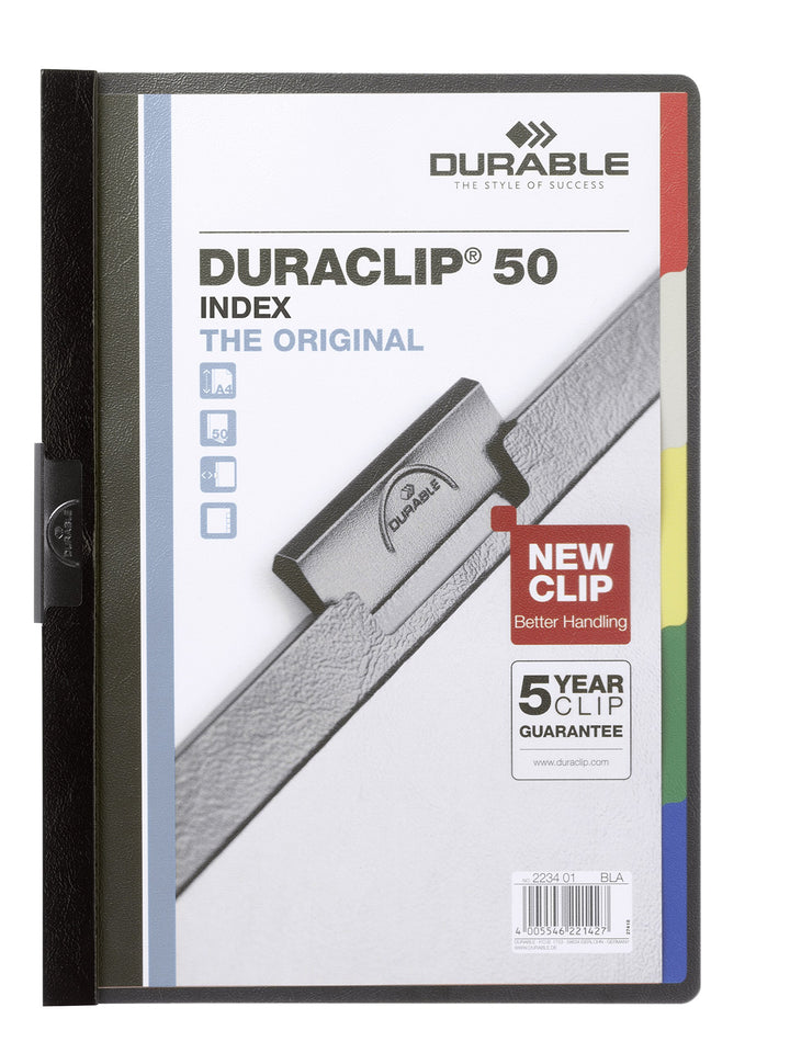 Durable Klemm-Mappe Duraclip Original 50 Index mit Register, 25 Stück, schwarz, 223401 DIN A4 inkl.
