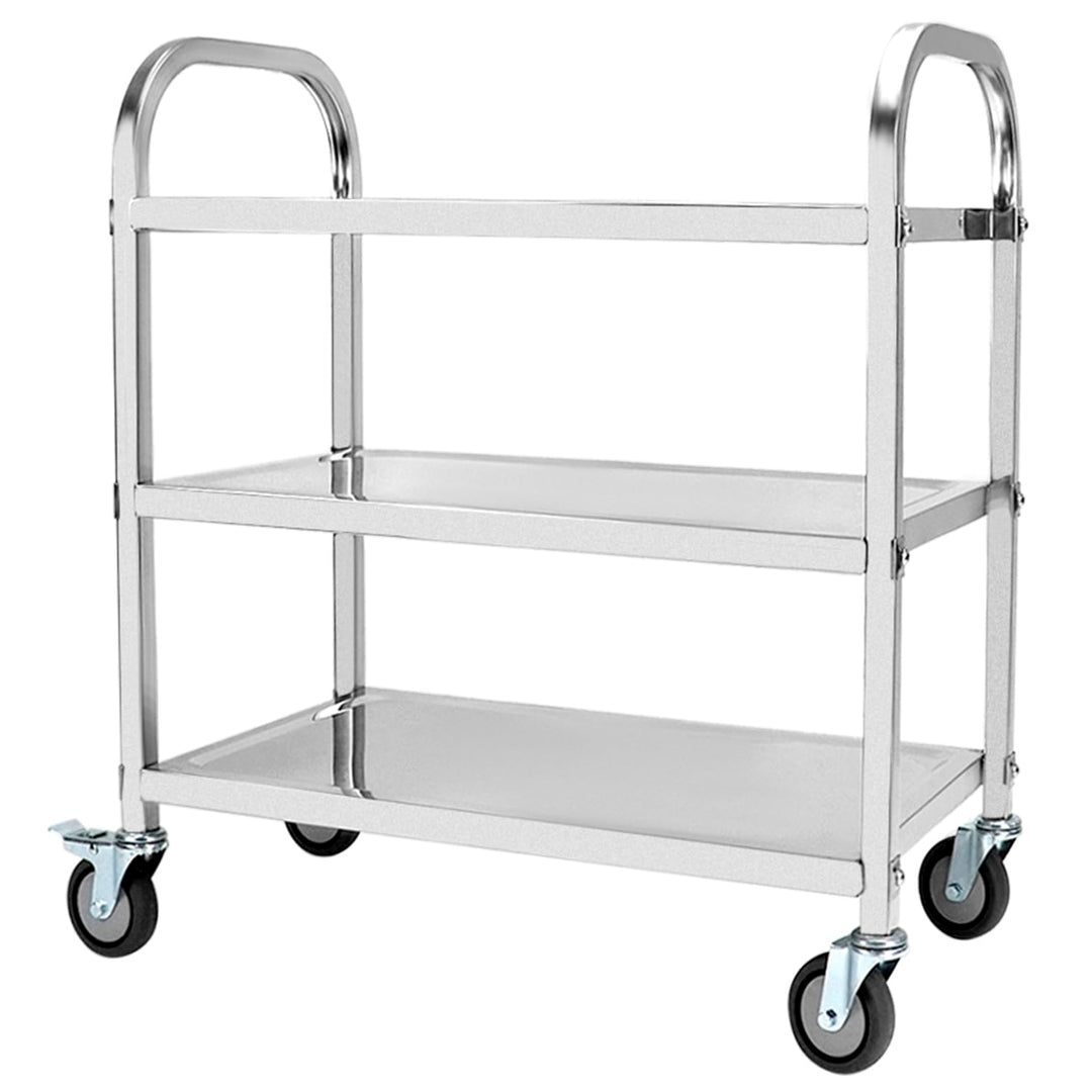 QWORK® 3-Etagen Edelstahl Servierwagen Teewagen Reinigungswagen - 95 x 50 x 95 cm - Leise Räder mit