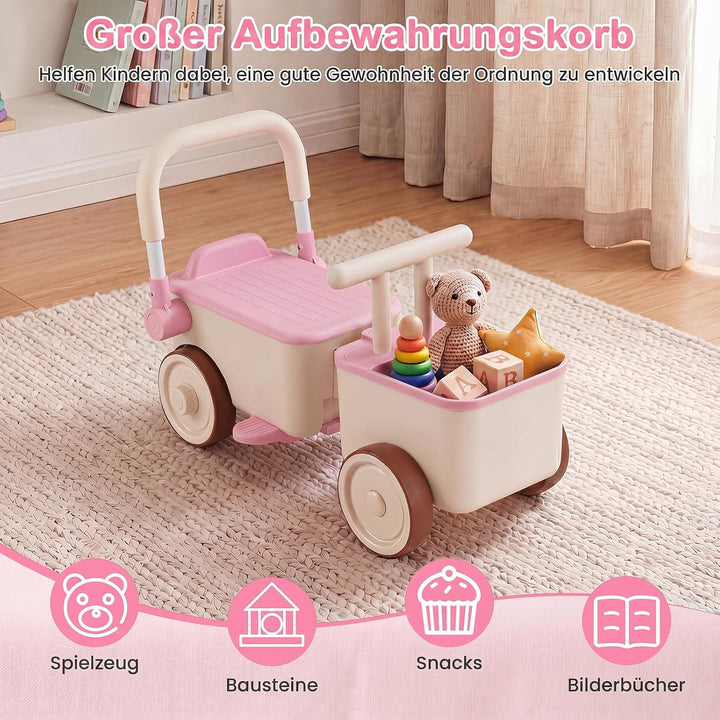 COSTWAY 3 in 1 Lauflernwagen, Schiebe-Zieh-Kinderwagen mit Rollen (Rosa), Rosa