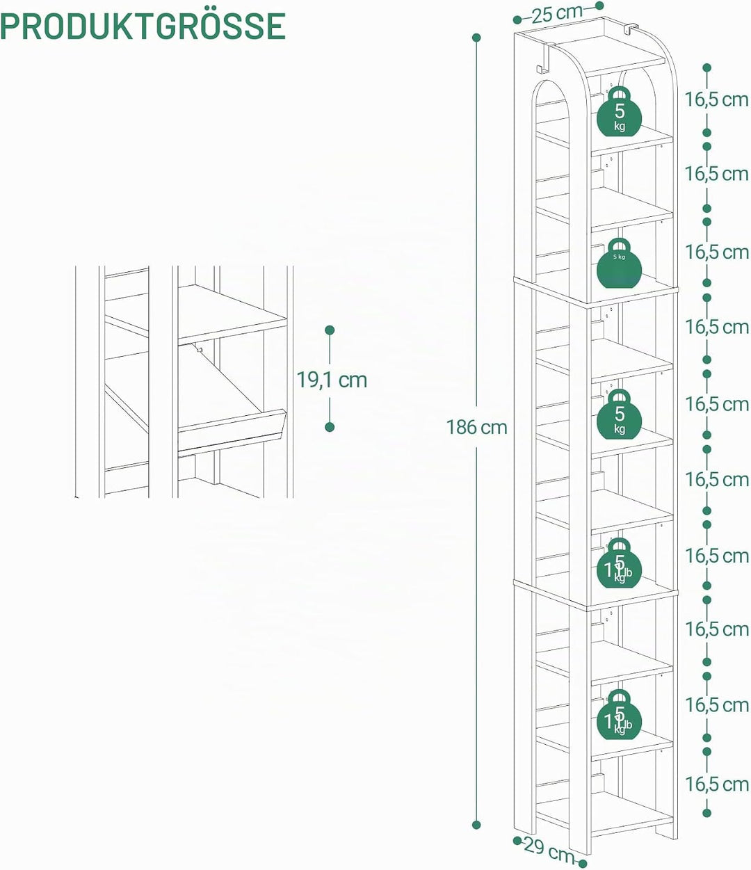 Hzuaneri Vertikales Schuhregal, 11 Ebenen Schmale Schuhregale, Holz-Schuh-Organizer für Schrank, Ein