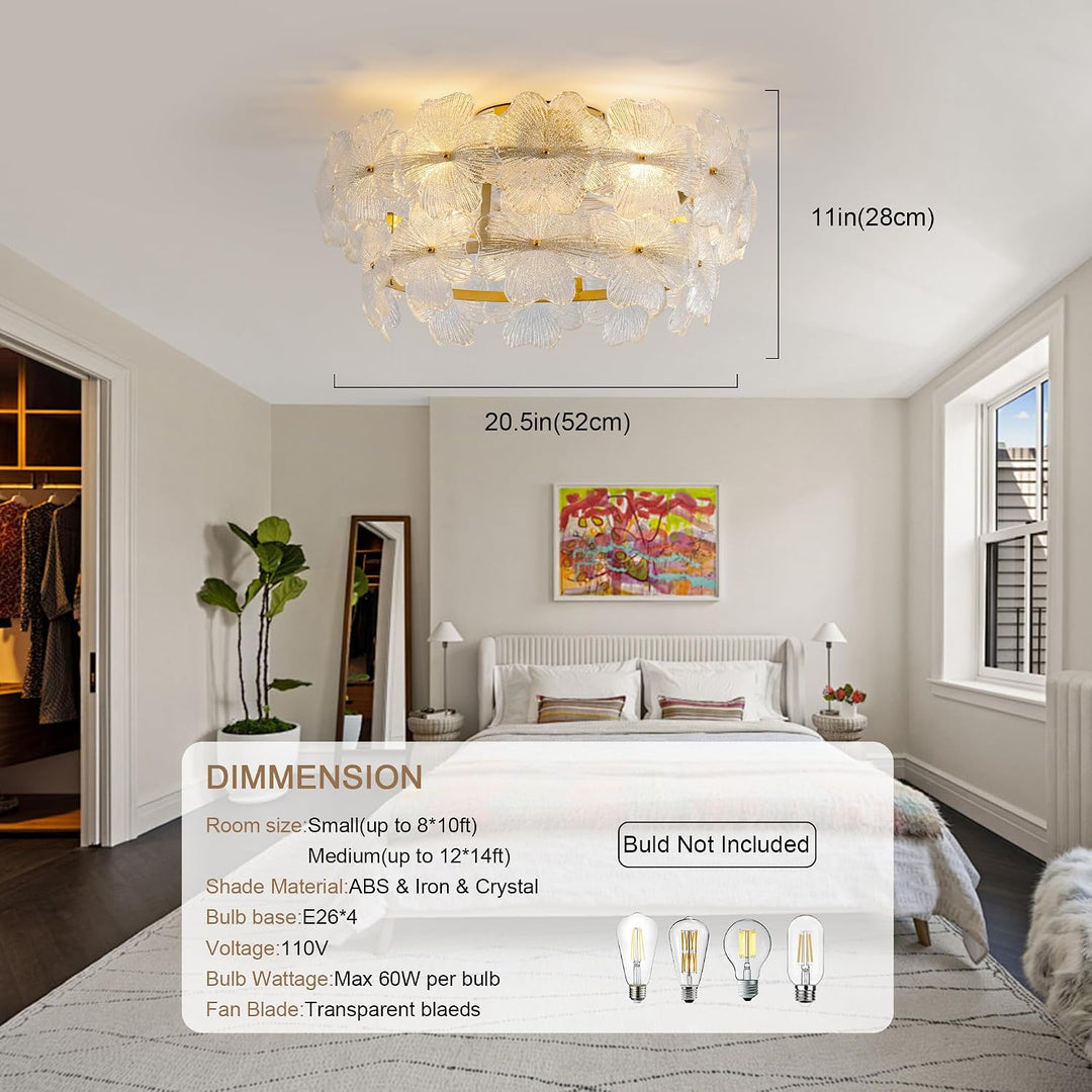 Deckenventilator 19 Zoll Kristallglas ABS-Flügel App+FB 6 Stufen leise